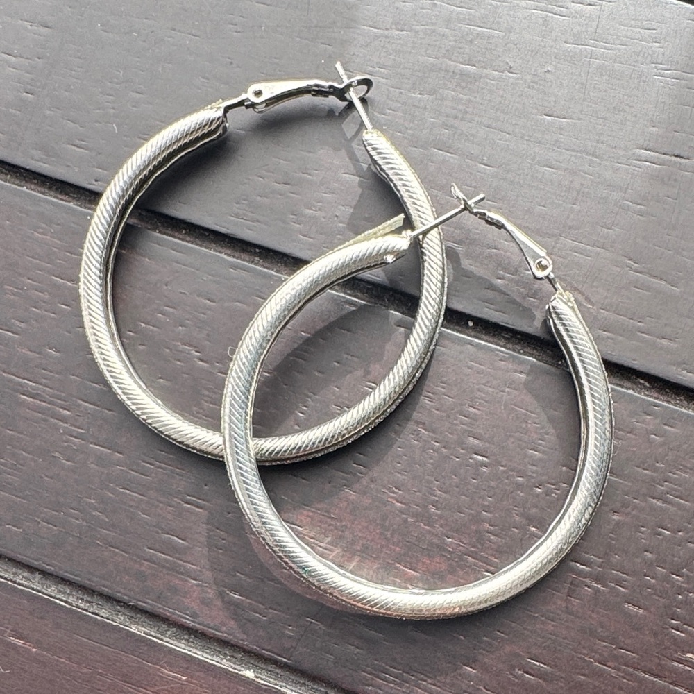 Silver Hoop Earrings with silver bedazzle